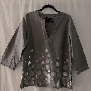 Peck & Peck Silver shirt with shiny silvery embellishment, never worn.